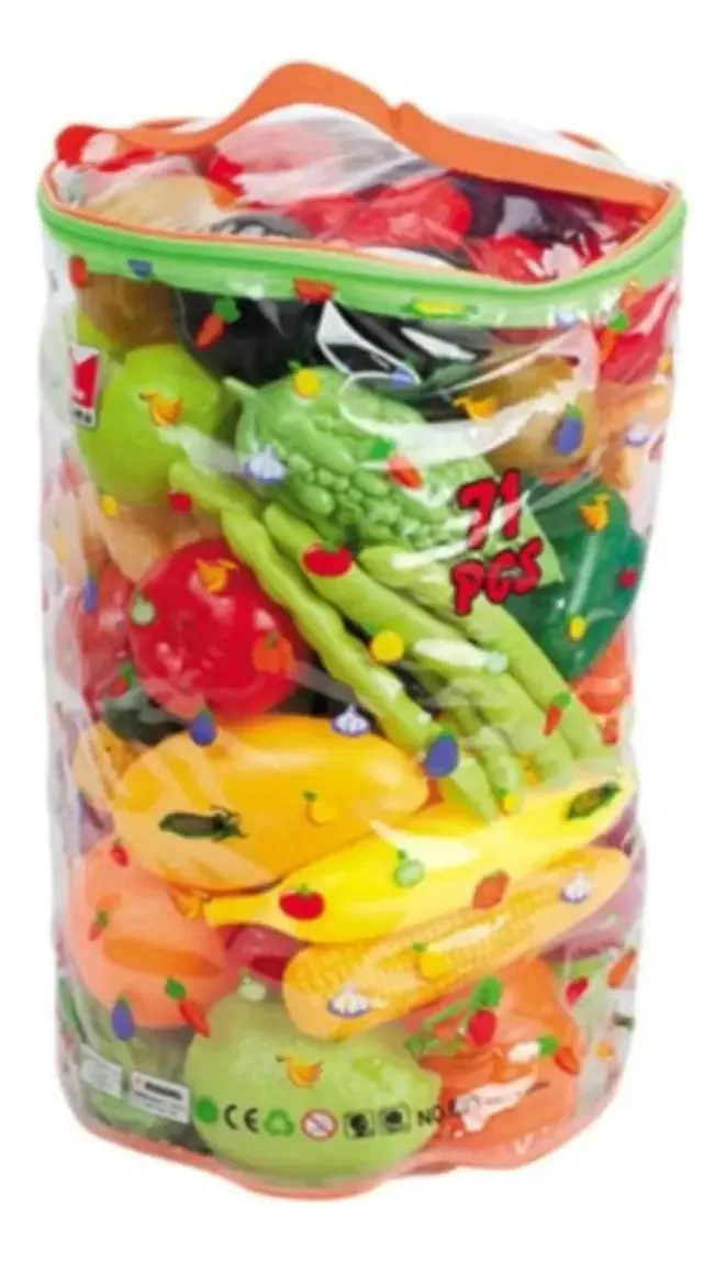Frutas e vegetais infantis de plástico, 71 peças em saco