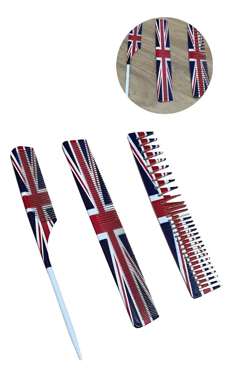 Kit 3 Pentes Barbeiro Profissional Personalizado Inglaterra