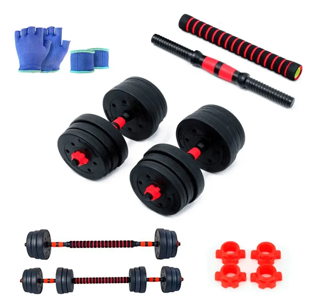 Conjunto de barras de halteres intercambiáveis, discos de 30 kg, luva de presente, cor preta