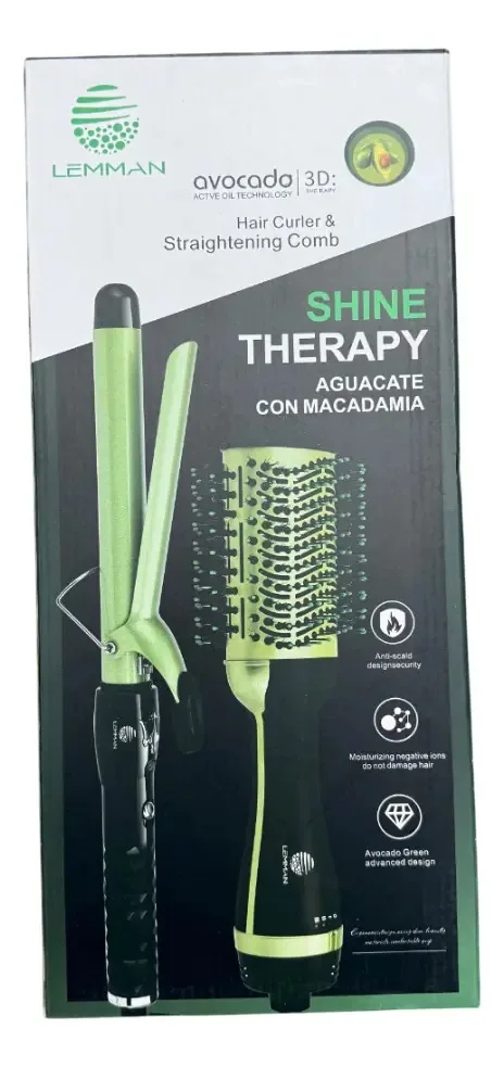 Combinação de escova de secagem antifrizz Lemman Avocado Shine Therapy e modelador de cabelo