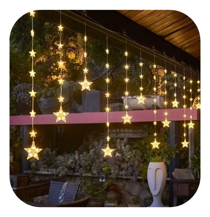 Cascata Led Estrelas E Estrelinhas 8 Funções Uso Externo Luzes Branco-quente