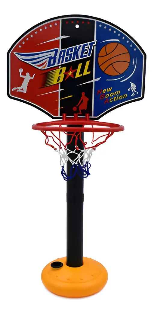 Cesta de basquete infantil com pé esportivo com bola e rede
