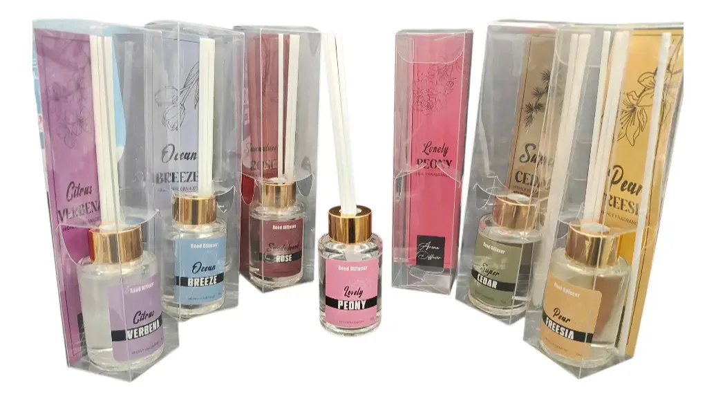 6 difusores de aroma de vidro e varetas, caixa de lembranças de 30 ml