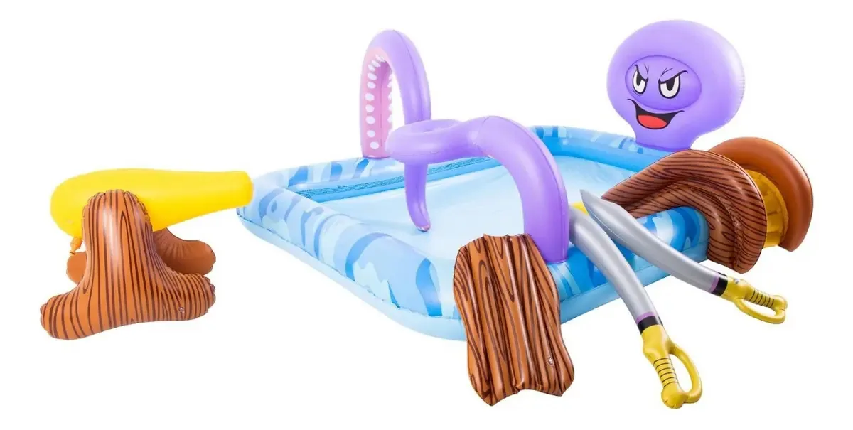Grande piscina inflável Octopus com jogos infantis de spray deslizante