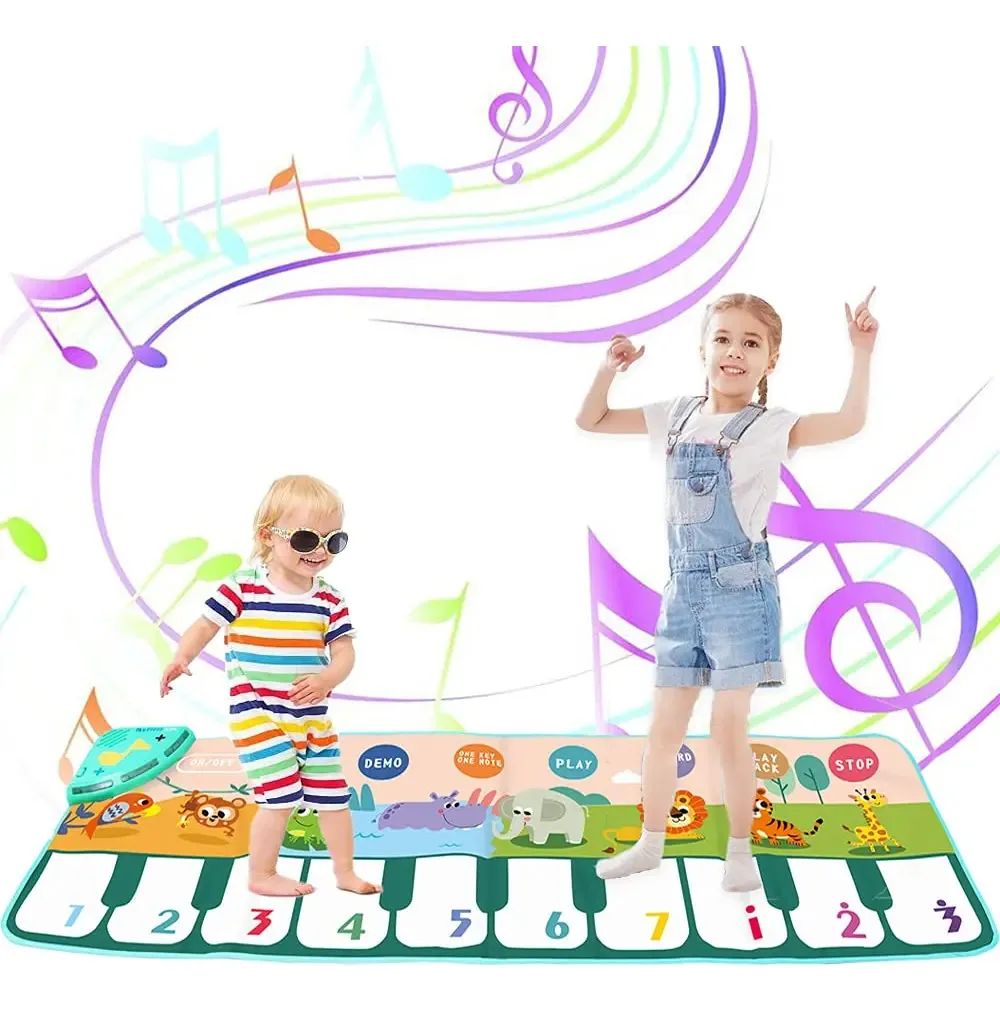 Tapete de piano, tapetes de dança musical de 110* 36 cm para crianças, tapete musical, teclados, brinquedo musical, cobertor, 10 teclas, 6 modos e 8 sons de animais, para bebês meninos e meninas