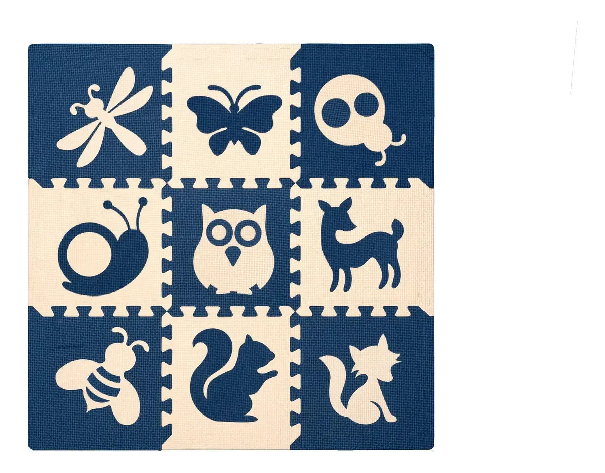Pisos de borracha Eva embutidos, à prova de choque, tapete infantil, cor bicolor, azul com animais brancos