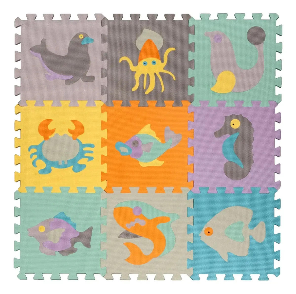 Tapete Eva Multieva de borracha de chão, 9 peças, cor incorporável, animais marinhos multicoloridos