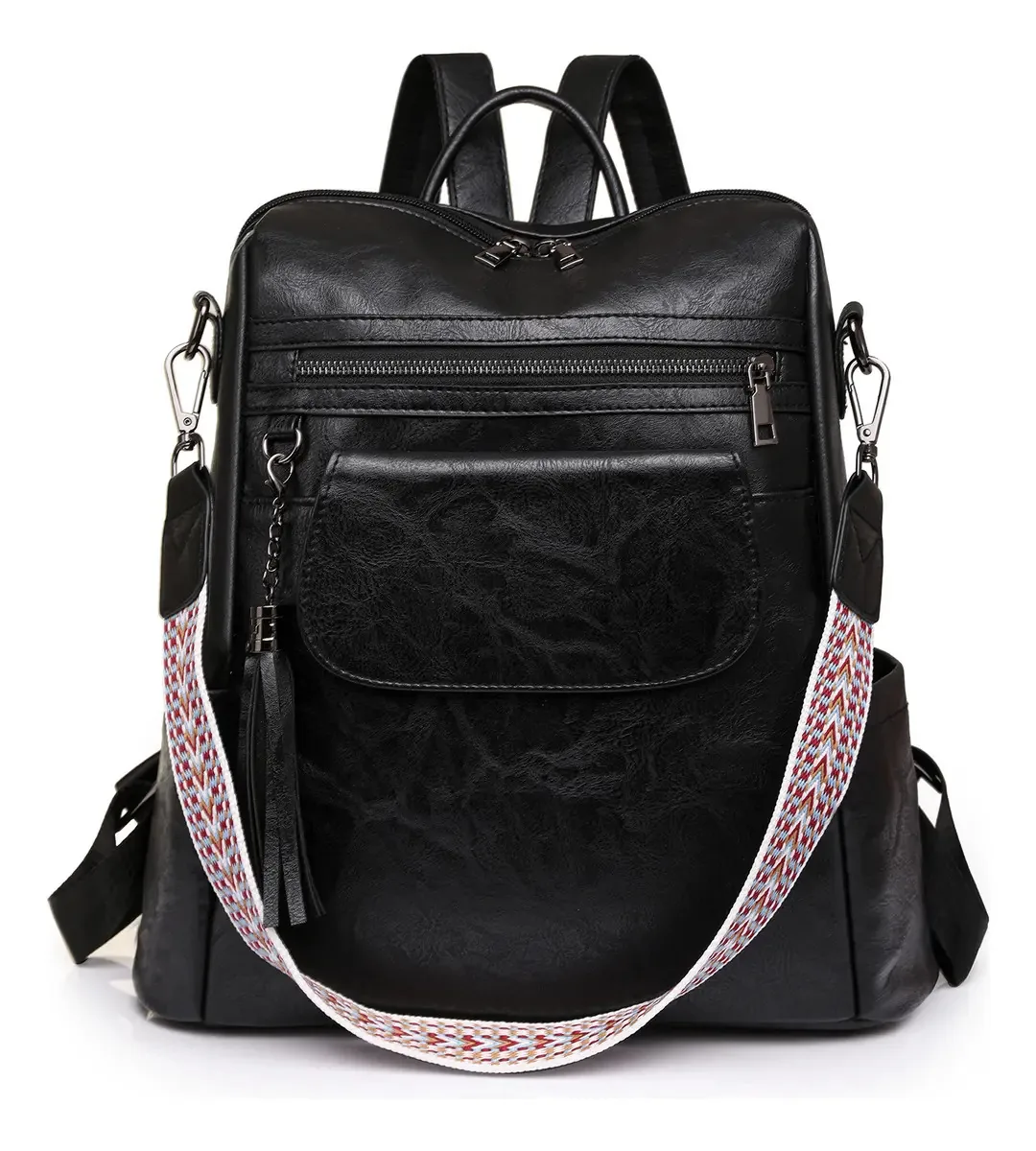 Mochilas de couro para mulher Mochilas urbanas à prova de água Cor preta