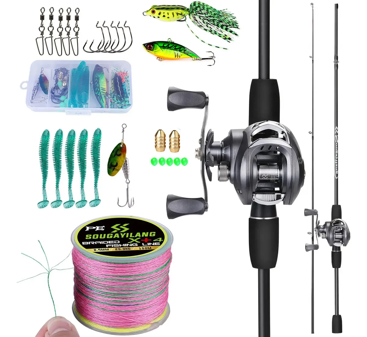 Vara De Pesca Completo 1,80m + Carretilha E Linha+acessórios Cor Cinza