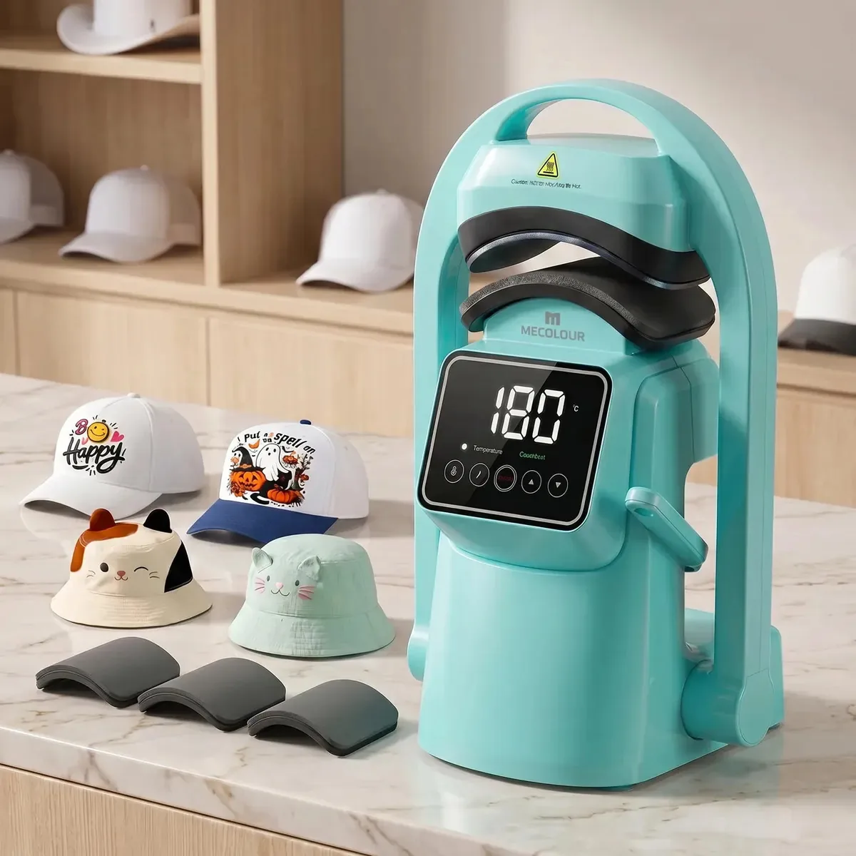 Prensa Térmica Automático Maquina De Estampar Bonés Chapéus 3 In 1 Mecolour