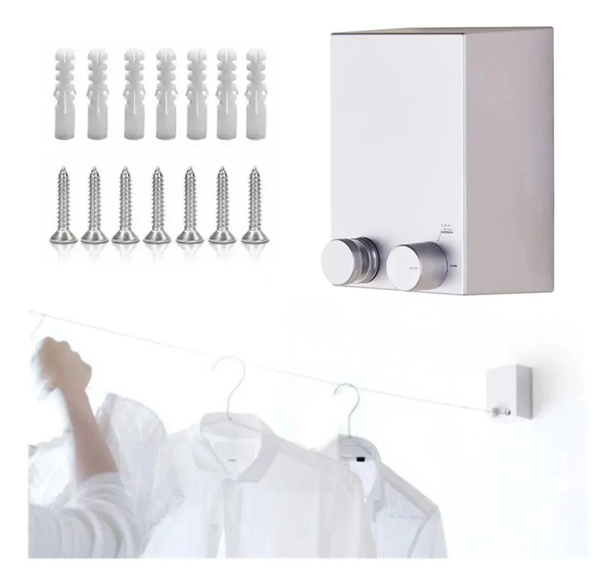 Rack de roupas retrátil invisível para ambientes internos e externos, cor prata
