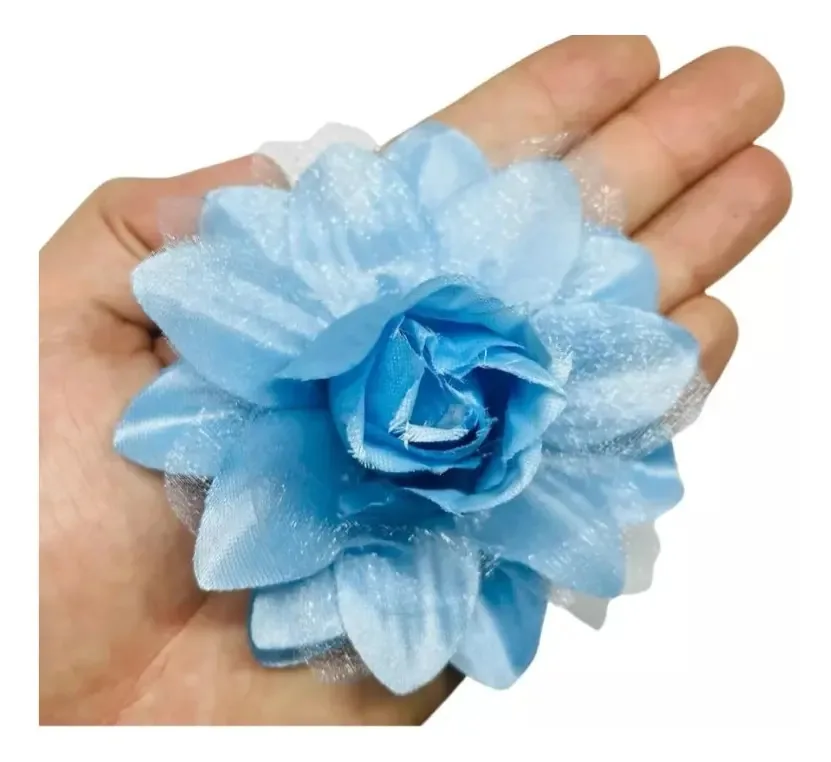 24 Pcs Flor De Tecido 9cm Azul Claro Cor Azul-claro