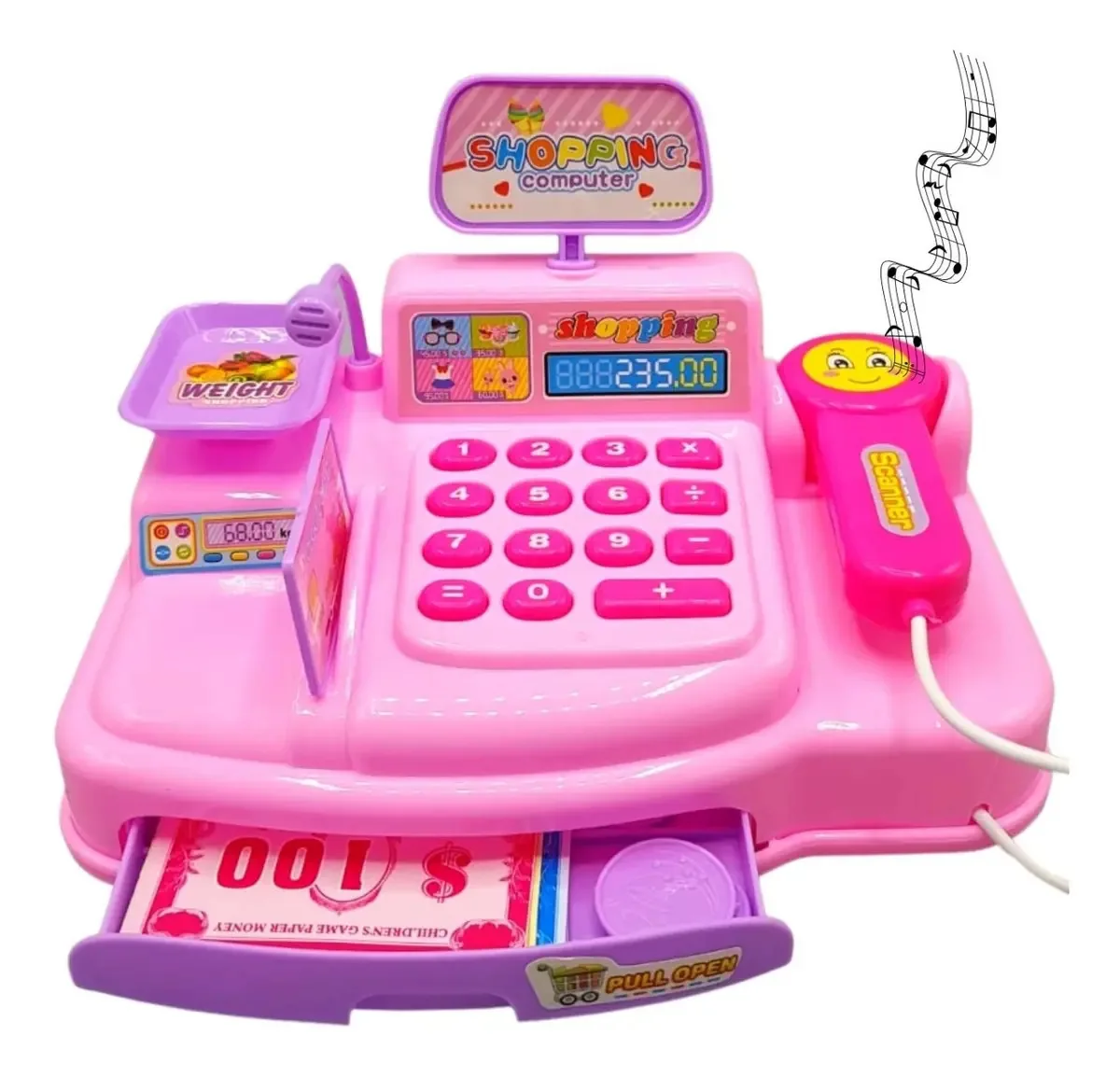 Mercadinho Infantil Caixa Registradora Com Luz Som Completa Cor Rosa