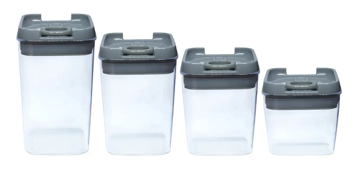 Kit 4 Potes De Plástico Transparentes Herméticos Quadrados