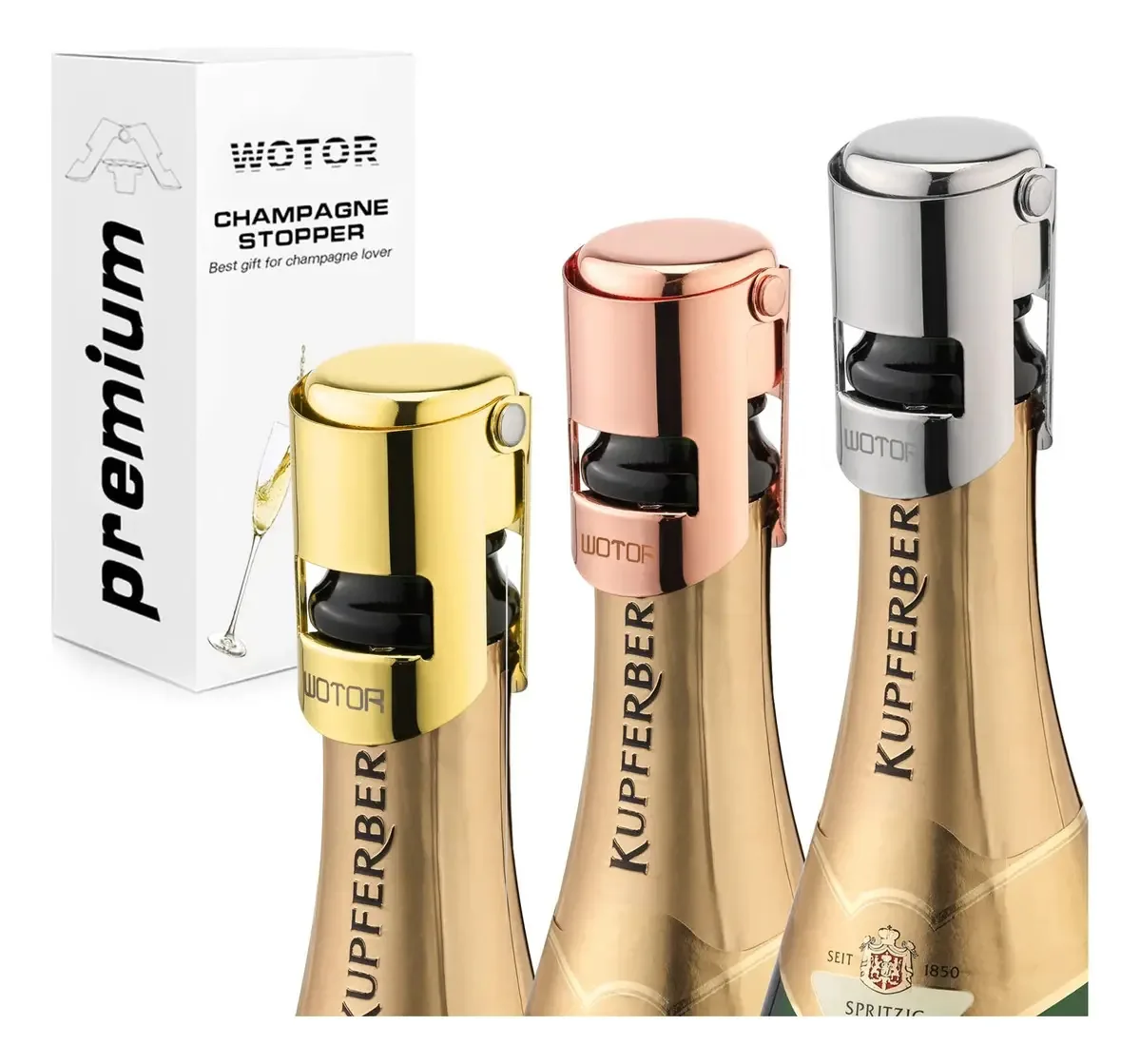 Pacote Wotor de 3 tampas de champanhe com protetor Champ