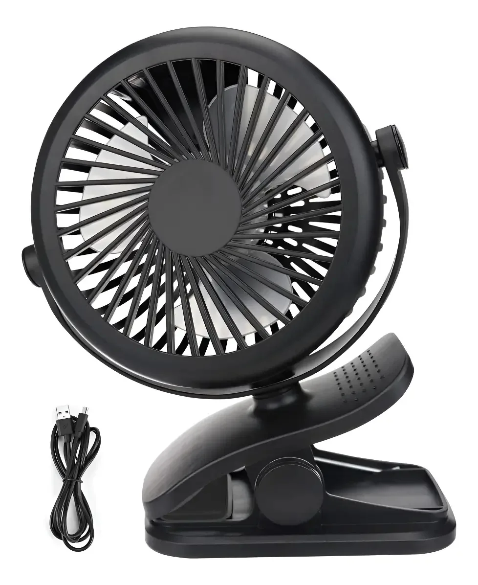 Ventilador portátil preto de 3 velocidades