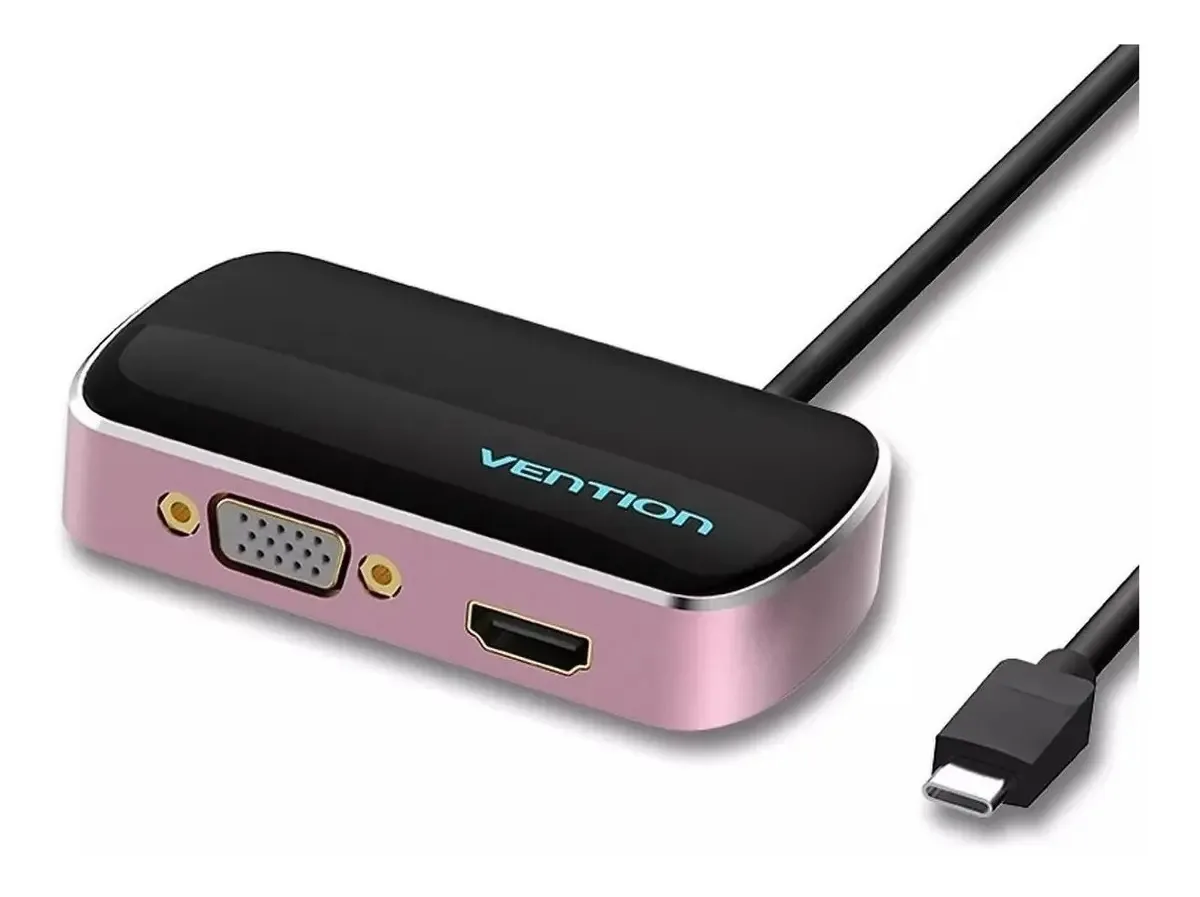 Adaptador Usb C A Hdmi + Usb+ Vga Cor Preto