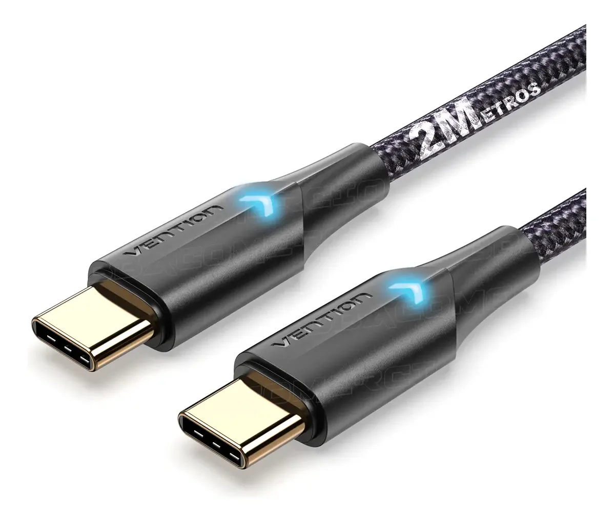 Cabo Duas Pontas Tipo C Carregamento Turbo 3a Com Led 2m