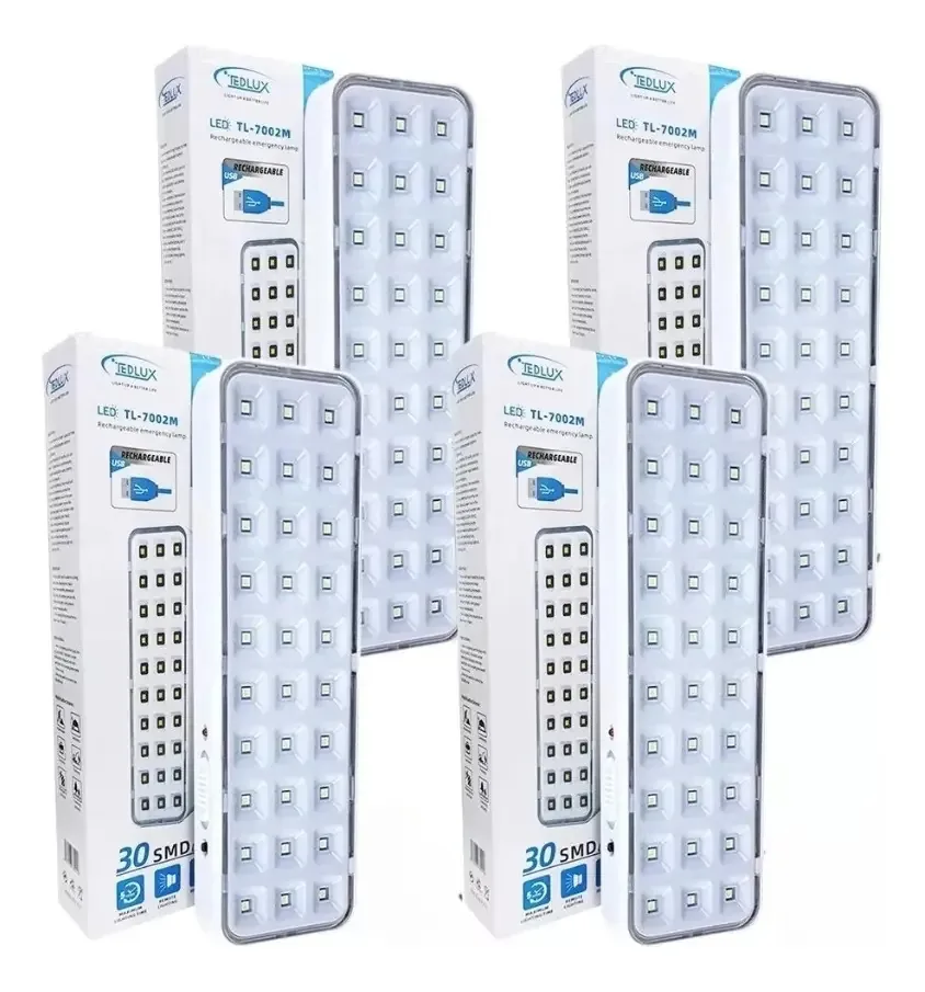 Pacote X 4 luzes: luz de emergência, 30 LED, recarregável, USB, branca