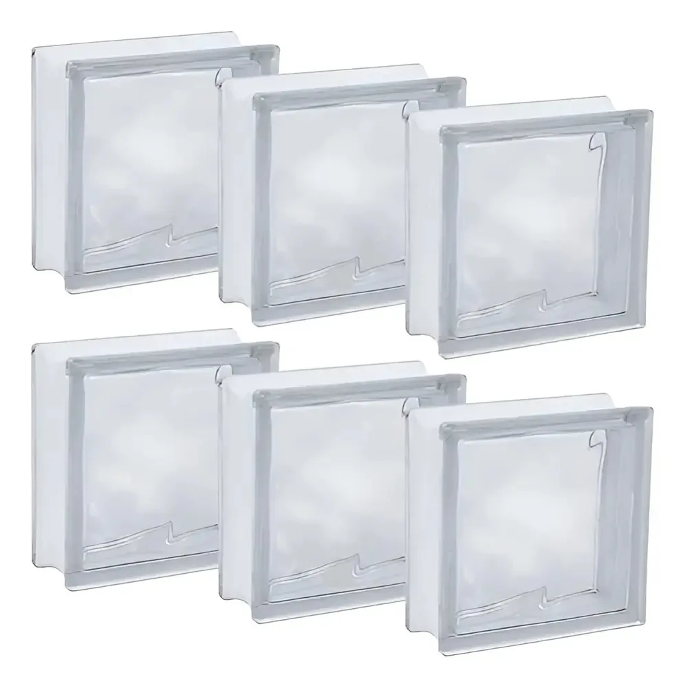 Kit Bloco de Vidro Transparente Wave Para Construção 19x19 Cm Com 6 Unidades