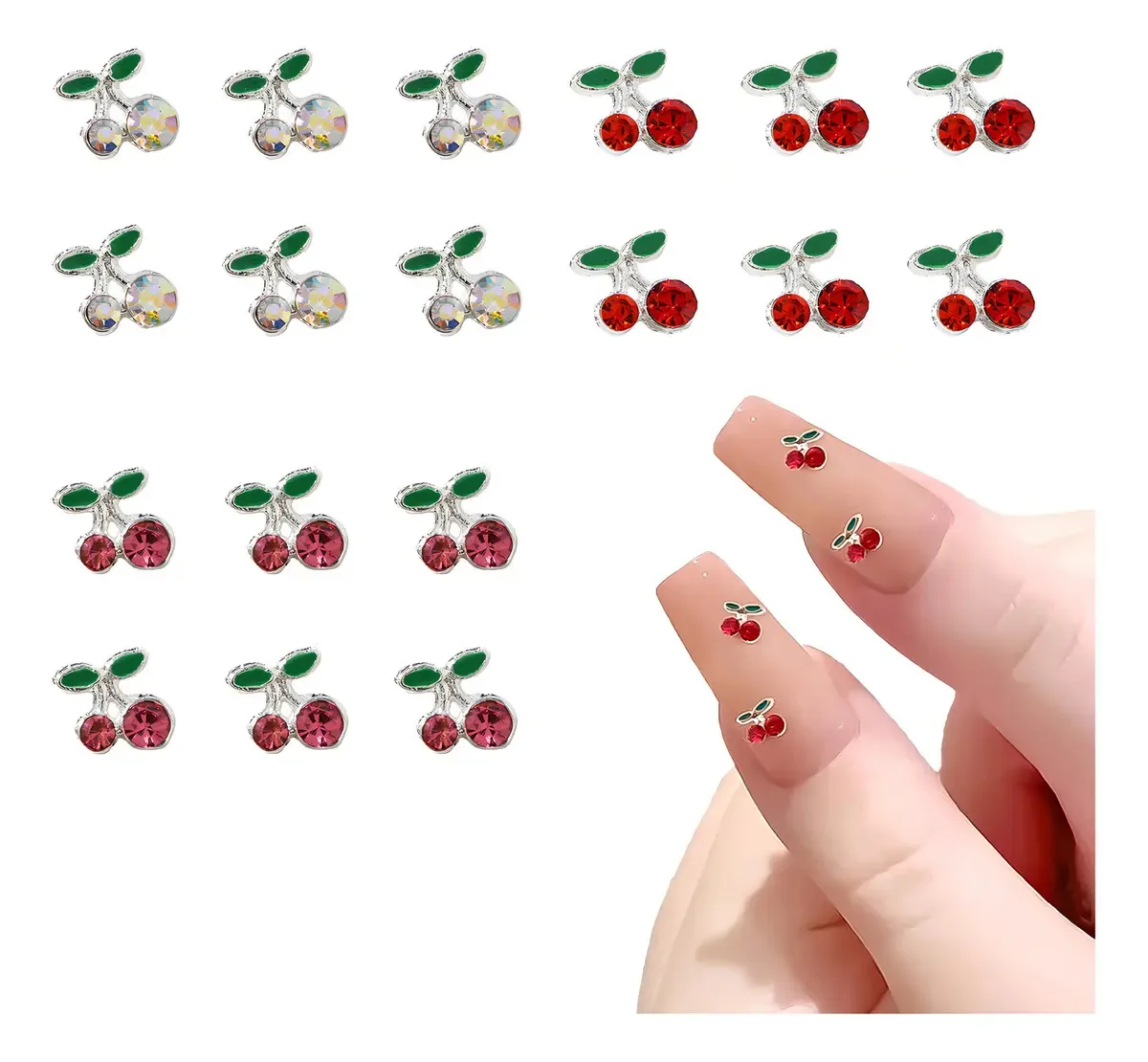 3 Cores Cerejas 3d Strass Decorações Unhas 3 Pacotes 3x6un Cor Prata