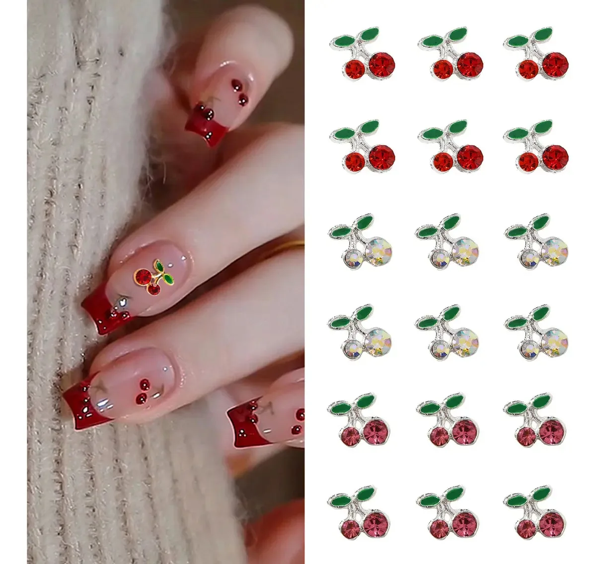 3 Cores Cerejas 3d Strass Decorações Unhas 3 Pacotes 3x6un Cor Prata