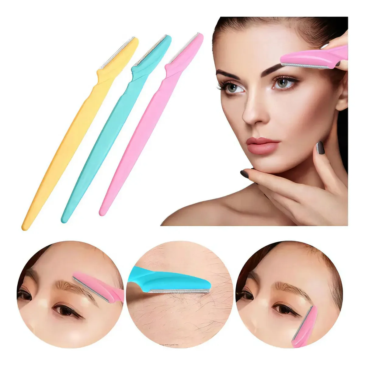 Kit Navalha Par Depilação Facial, Sobrancelha E Rosto Yizhilian 3 Peças