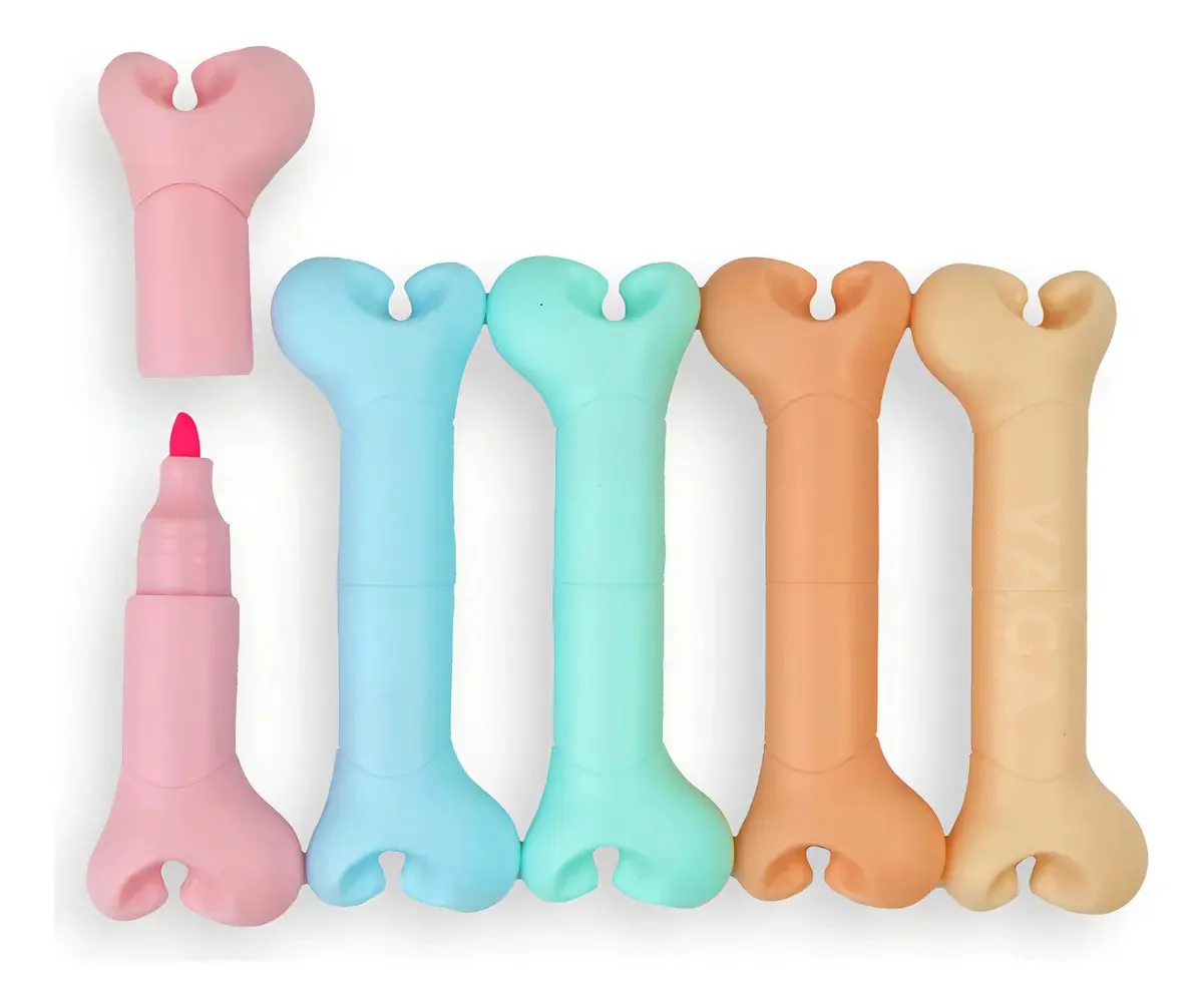 6 mini marcadores | Marcadores de texto Huesuito Kawaii