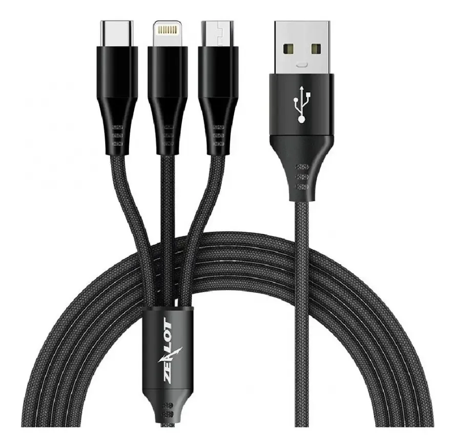 Cabo USB 3 em 1, USB para USB C, Micro Usb, Lightning de 1 metro