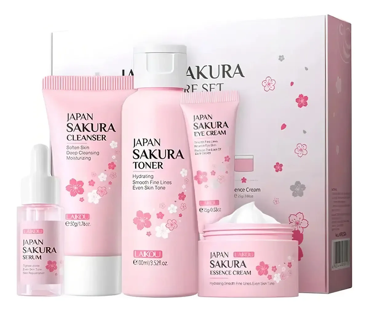 Conjunto Sakura, cuidados com a pele japoneses, 5 peças