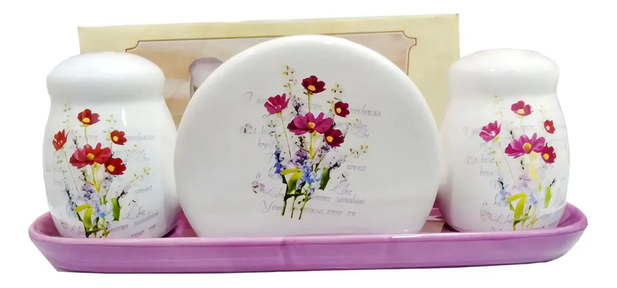 Porta Guardanapos Sal E Palito De Porcelana