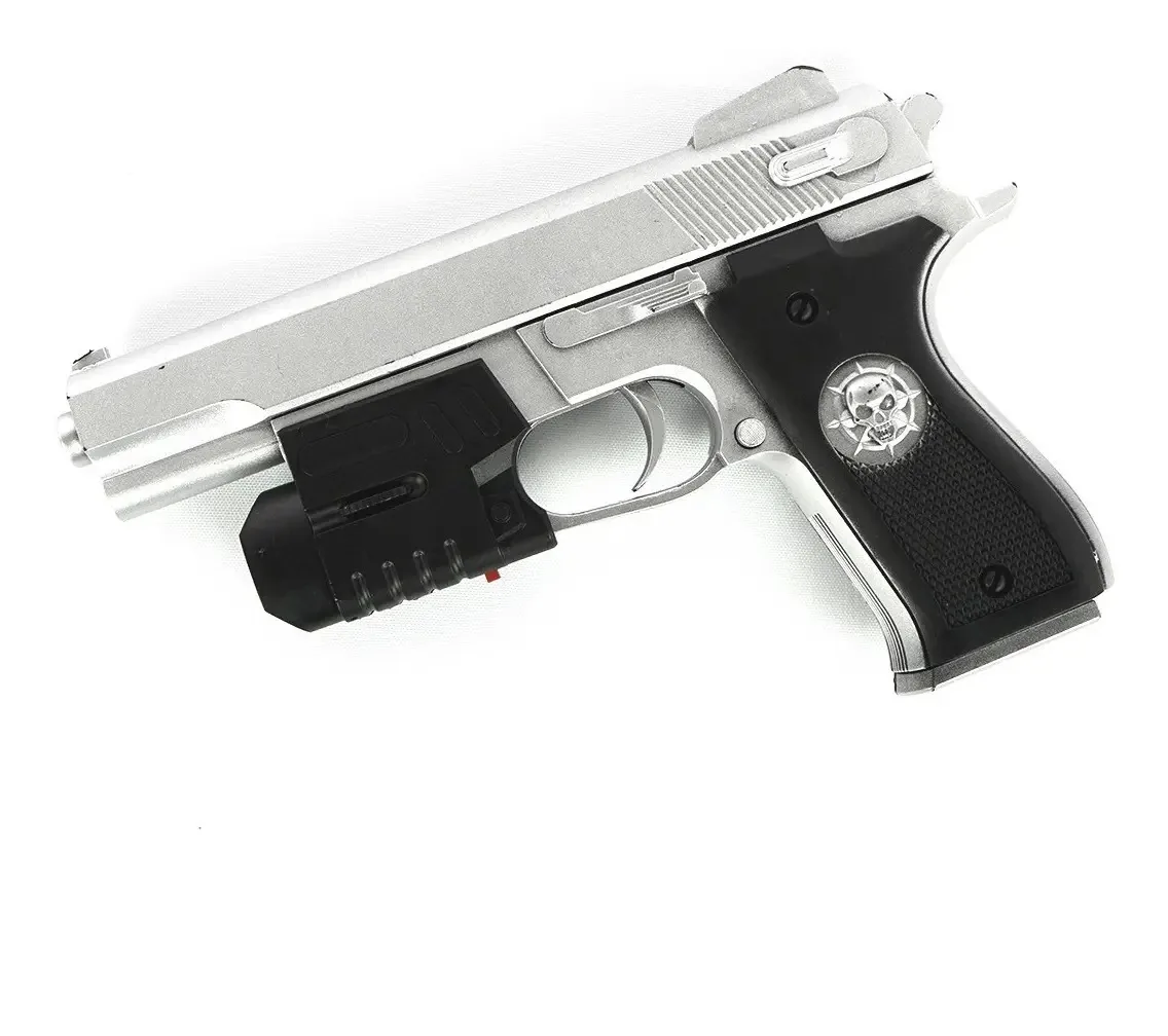 Pistola De Pressão Mola Com Laiser + 100 Bbs Caveira Eagle Cor Prata