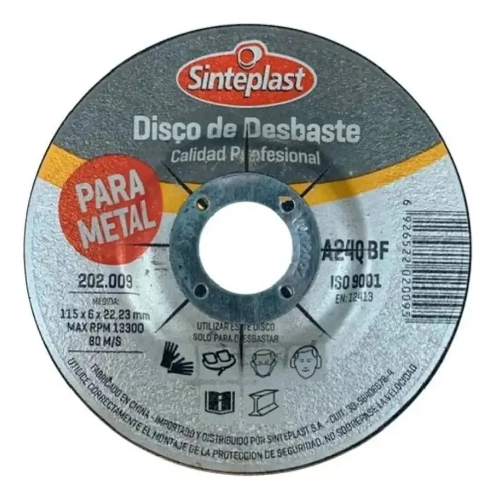 5 discos ásperos para metal 115x1x22mm Sinteplast Color Grey