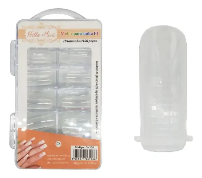 Molde Unha 100 Unidades Hello Mini OY156 Reutilizável Transparente