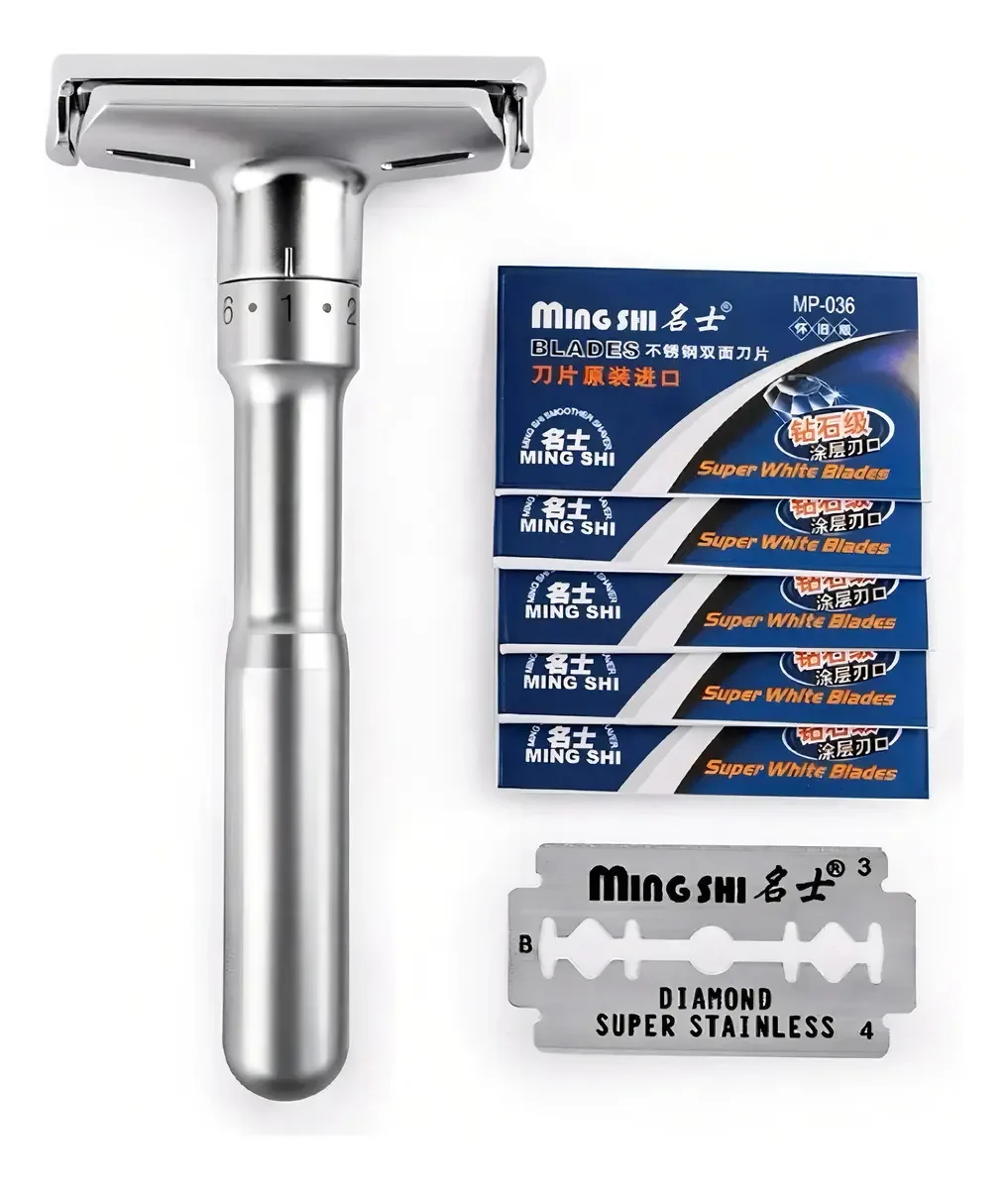 Aparelho De Barbear Borboleta Aço Inox F25 Com + 5 Lâminas