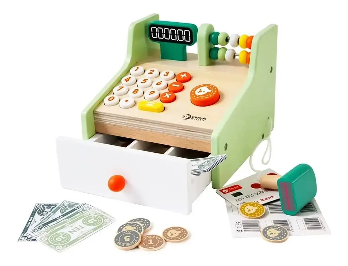Caixa Registradora Madeira Verde Claro Classic World Brinquedo Educativo Infantil
