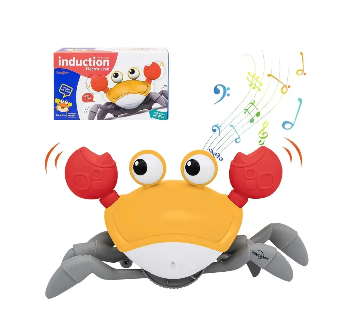Brinquedo de caranguejo para bebês com música, brinquedo amarelo alimentado por bateria