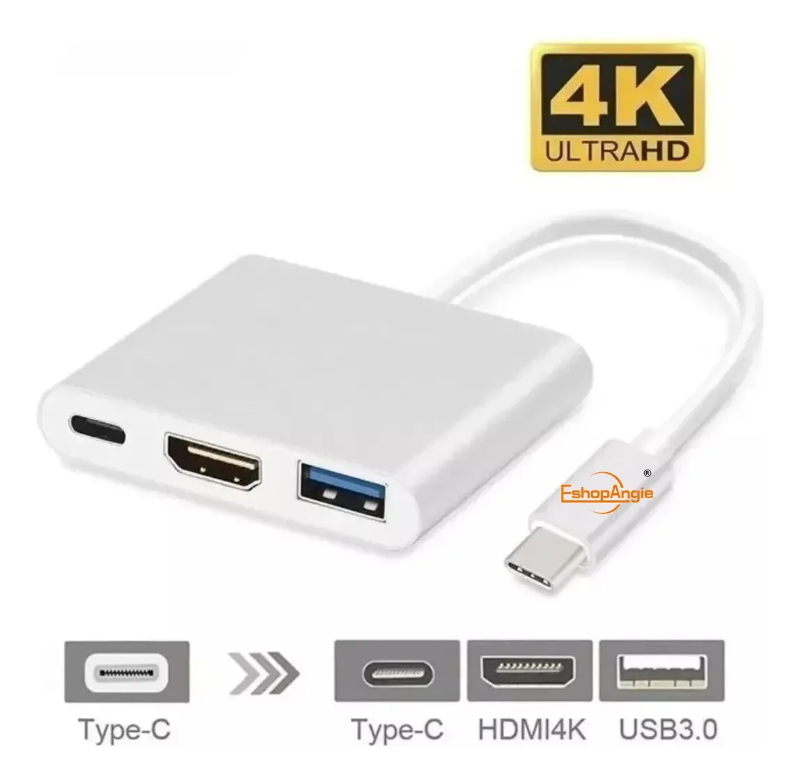 Adaptador de hub USB tipo C para USB-c HDMI USB 3.0 4k da Eshopangie 3 em 1