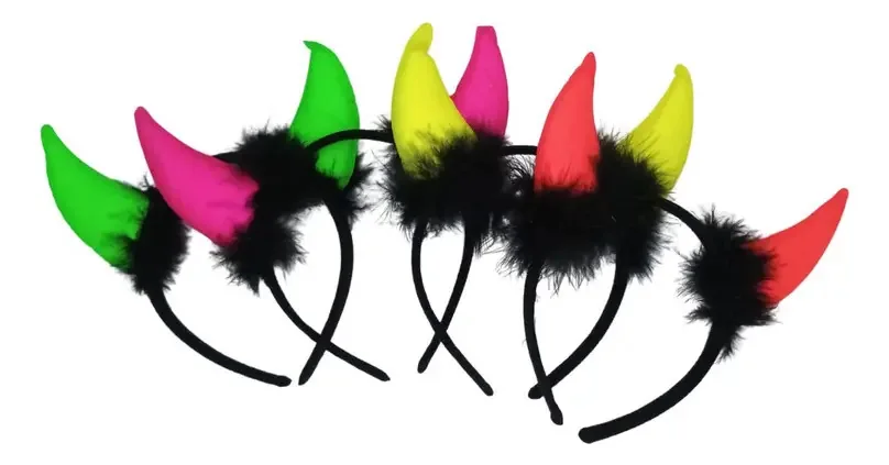 Bandanas e chifres Diablito Colors Neon, fantasia de Halloween, 12 unidades