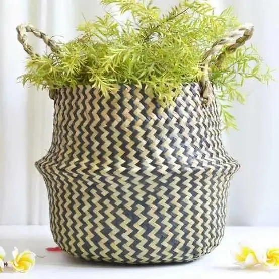 Linda cesta de vasos de flores dobrável de vime feita à mão - preta e natural