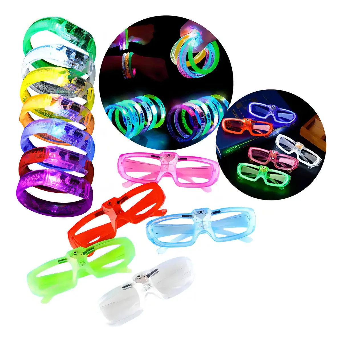 Kit 8 Óculos + Pulseira Bracelete De Led Pisca Festa Neon