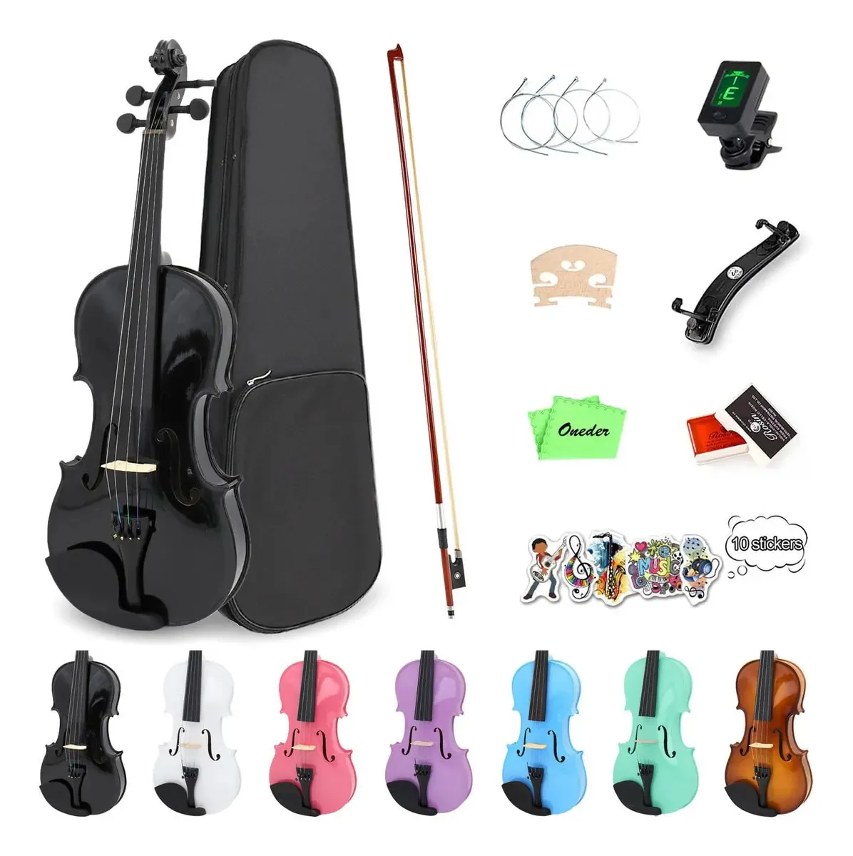 Conjunto de violino Oneder Rainbow 1/2 para iniciantes