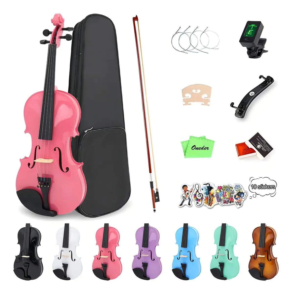 Conjunto completo de violinos Rainbow, estojo para adultos e iniciantes