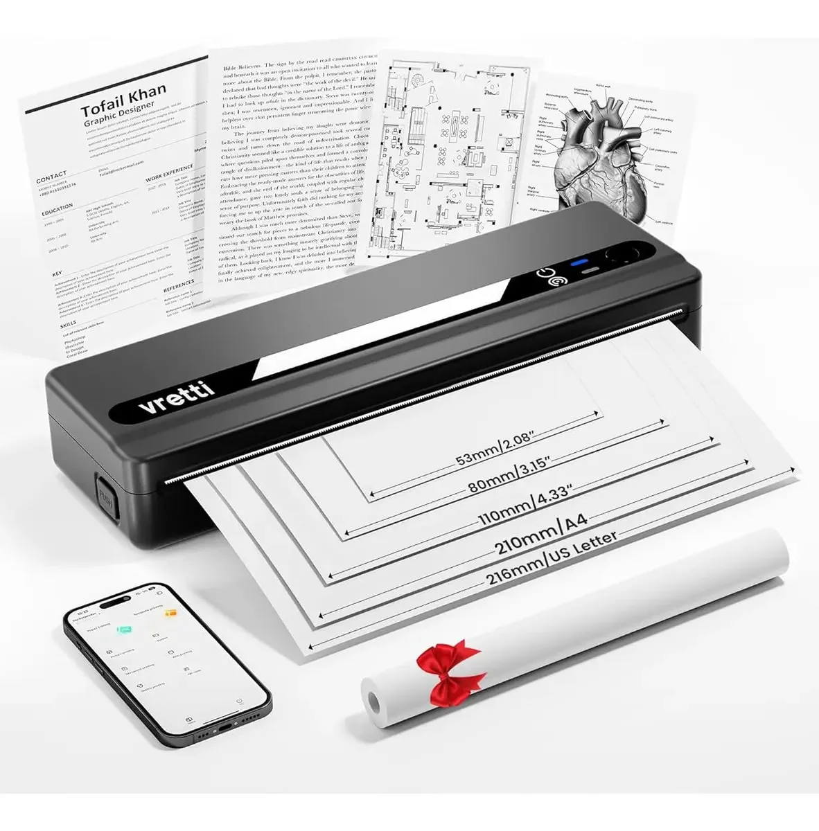 Impressora térmica sem fio portátil Vretti A4 HP Black