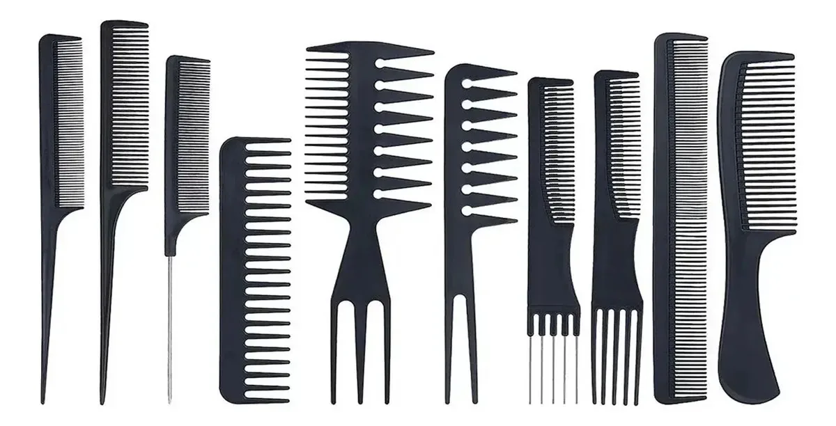 Kit de pentes, conjunto de 10 unidades, barbearia profissional, preto