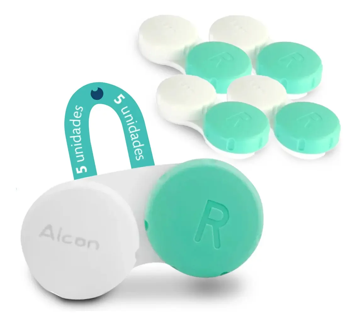 Pacote de 5 estojos para lentes de contato — Design robusto e portátil — Proteção e armazenamento seguro — Ideal para uso diário e viagens — Mantenha suas lentes limpas — Alcon Green