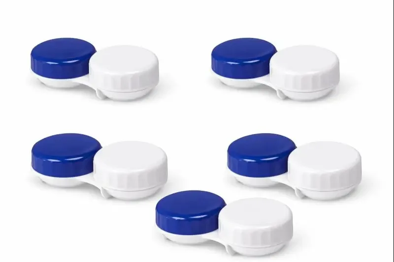 Pacote de 5 estojos para lentes de contato — Design robusto e portátil — Proteção e armazenamento seguro — Ideal para uso diário e viagens — Mantenha suas lentes azuis transparentes limpas