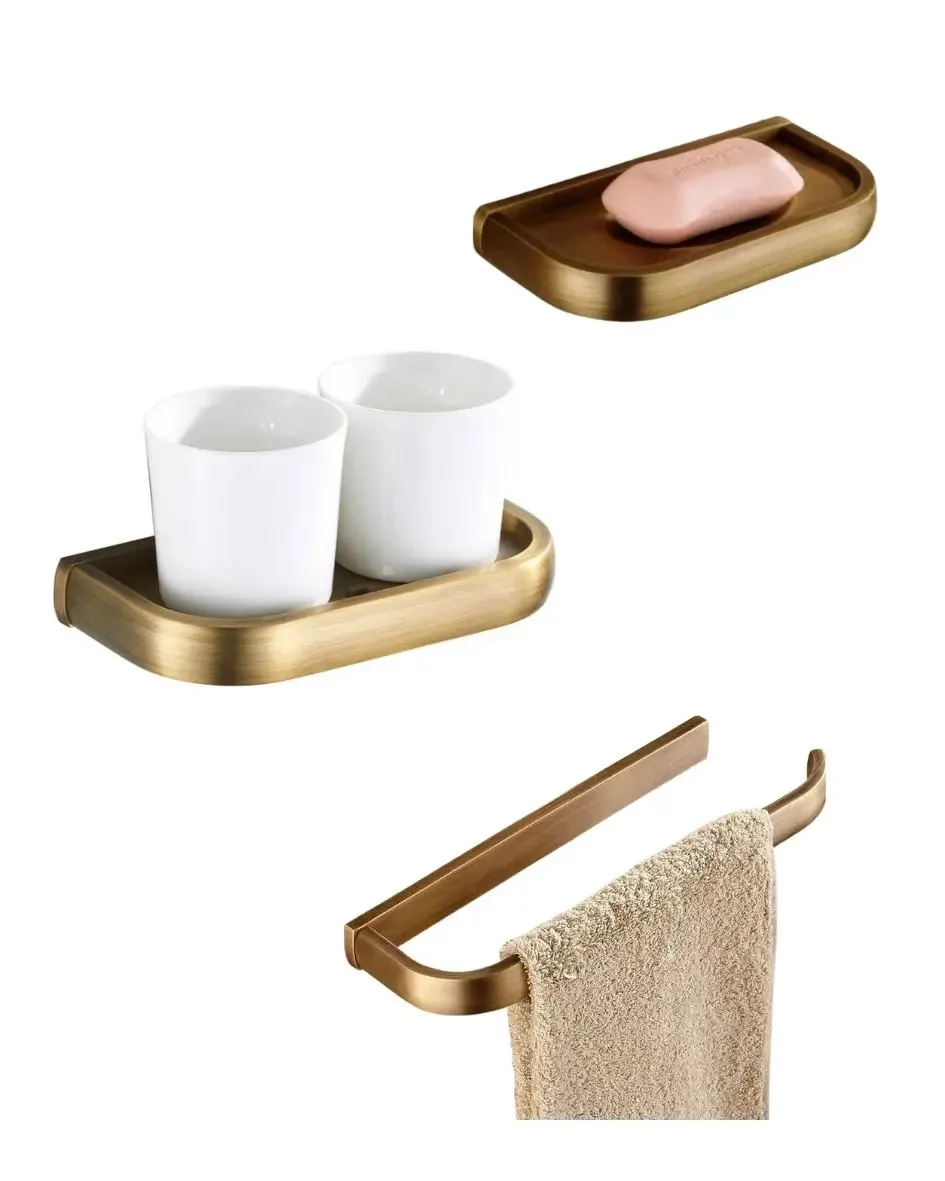 Acessórios de banheiro completos Toalheiro moderno + dreno de sabão + porta-escovas duplo, 2 copos, marca Valemma