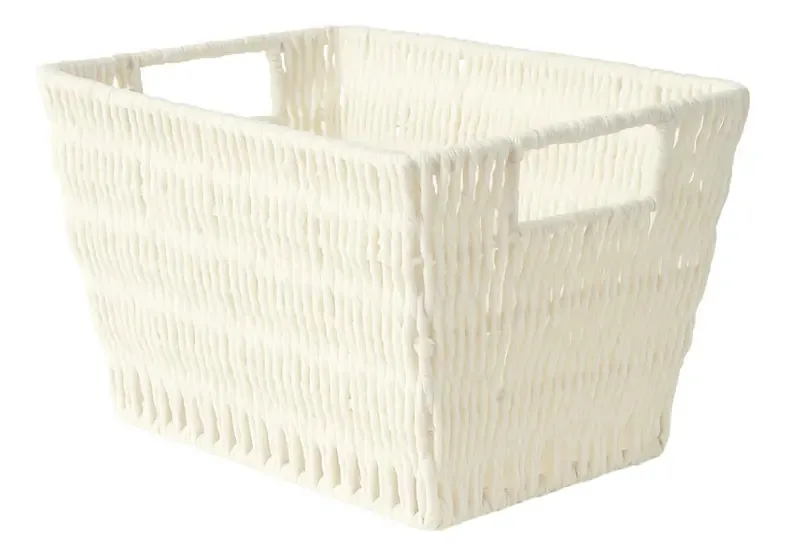 Cesta organizadora de vime branca ideal para roupas, brinquedos, toalhas, cozinha, lavanderia, armários, prateleiras, banheiro, quarto, design moderno, leve e durável com alças, decoração de casa...