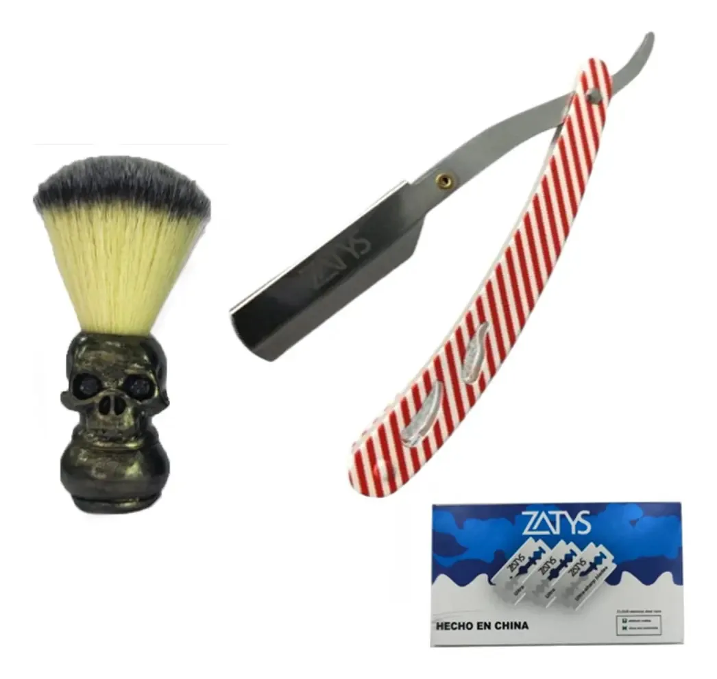 Kit de barbear Barber Razor + Edge + Pincel de barbear Dark Gold